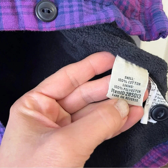 LL Bean Purple Plaid Flannel Fleece Lined Shirt Shacket Button Front Womens Sm - Picture 5 of 6